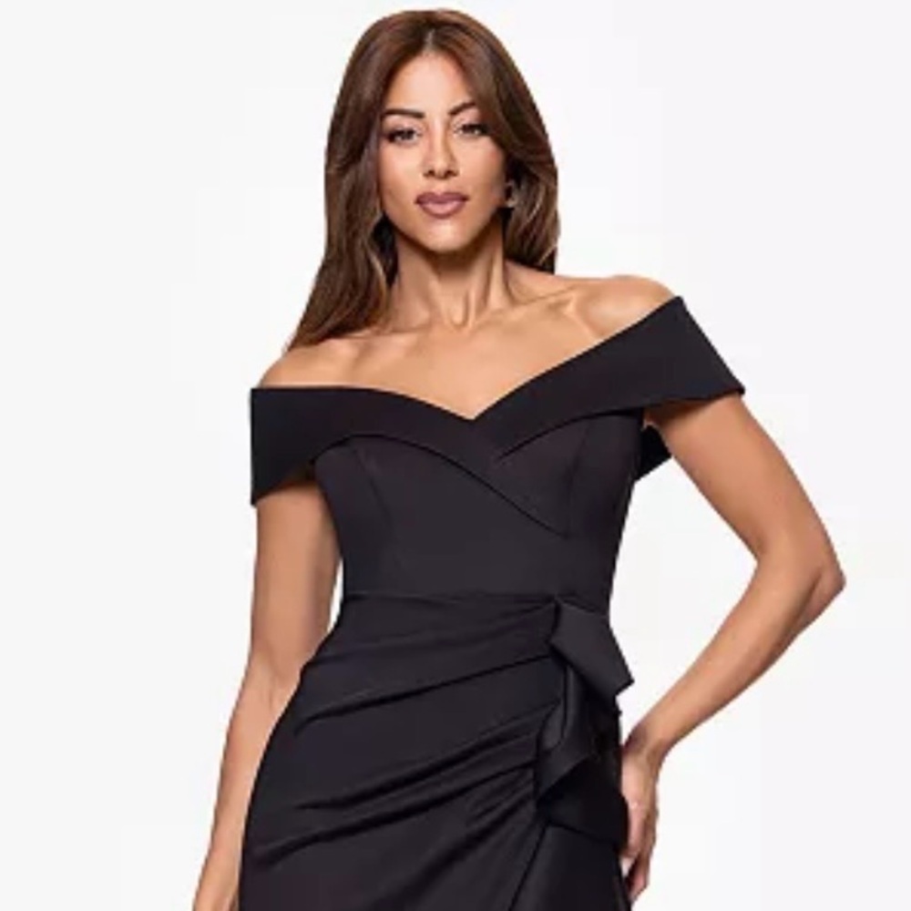 Xscape Off the Shoulder Black Dress